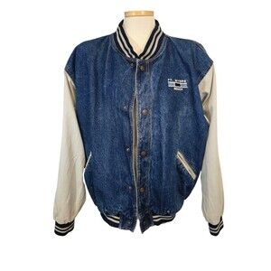 Vintage 90’s Fort Myers Beach Denim Varsity Jacket Mens L Time Square Sportswear